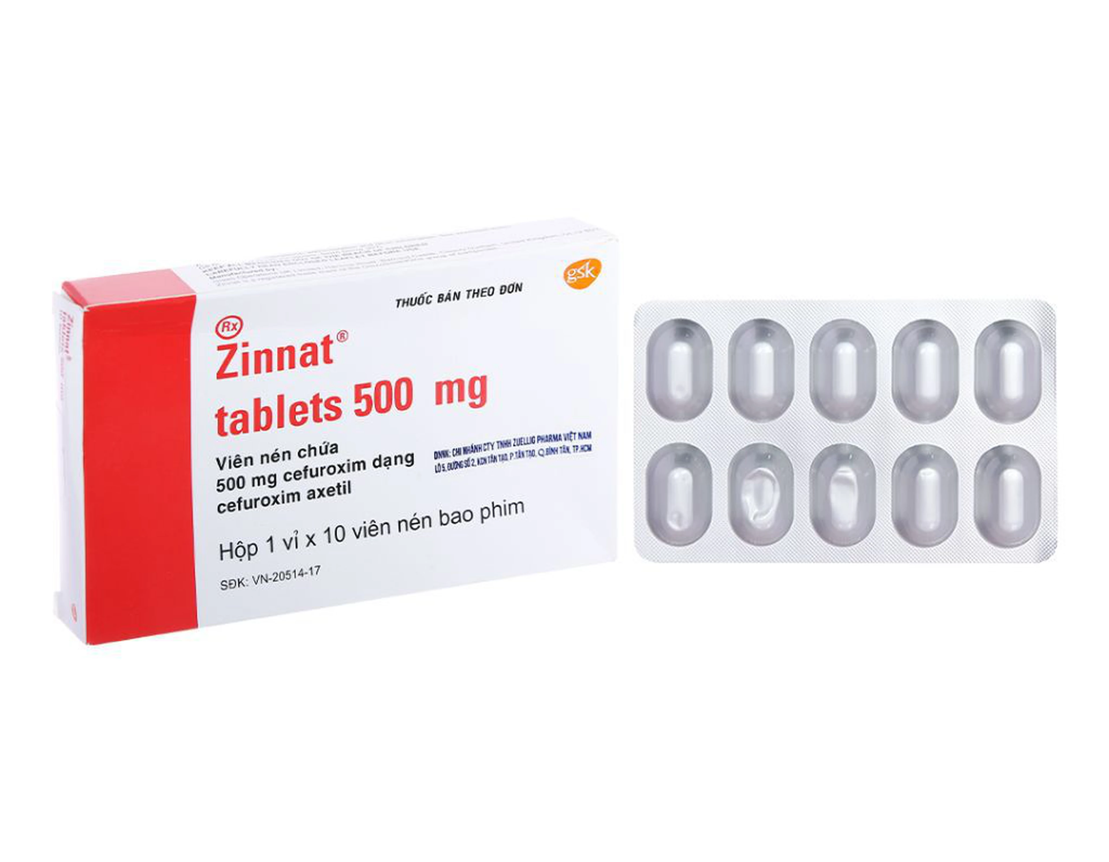Thuốc kháng sinh Zinnat 500mg hộp 10 viên